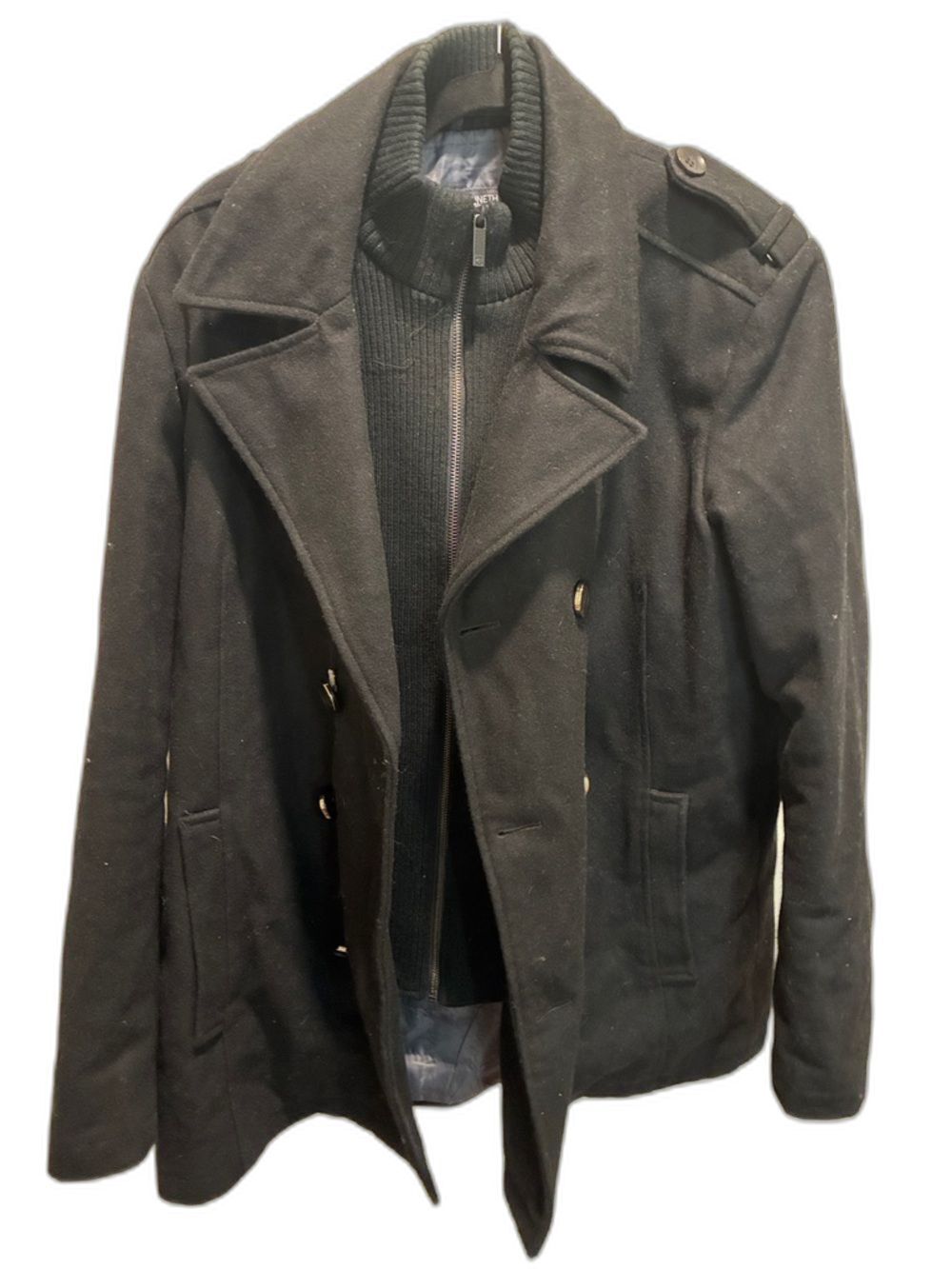 Kenneth Cole Reaction Double-Breasted Peacoat with Inner Bib – Men’s Large